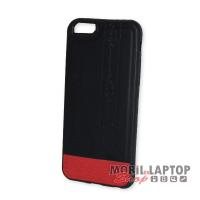 Szilikon tok Apple iPhone 6 / 6S David fekete bőr piros csíkkal