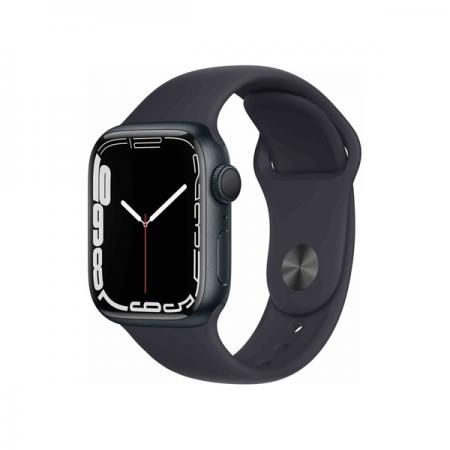 Apple Watch S7 GPS-es (41mm) éjfekete alumínium tok, éjfekete szilikon sportszíjas okosóra